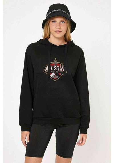 All Star Baskılı Siyah Kadın Kapşonlu Sweashirt