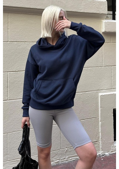 Lacivert Oversize Cepli Sweatshirt Mg2207