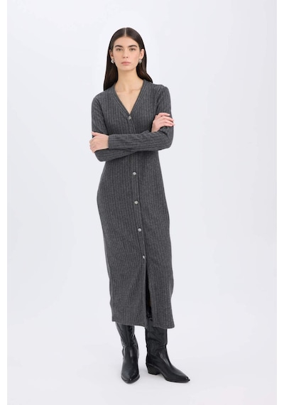 DeFacto Bodycon Vücudu Saran Basic Düz V Yaka Düğmeli Fitilli Kaşkorse Midi Uzun Kollu Elbise B3261AX24WNAR208 Antrasit DeFacto Bodycon Vücudu Saran Basic Düz V Yaka Düğmeli Fitilli Kaşkorse Midi Uzun Kollu Elbise B3261AX24WNAR208 Antrasit