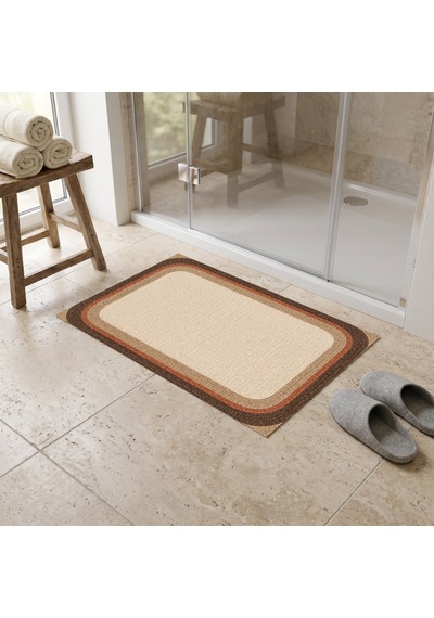 Kartela Halı Jüt Görünümlü Banyo Paspası Bej Kaymaz Taban Makinede Yıkanabilir 50x75 Cm