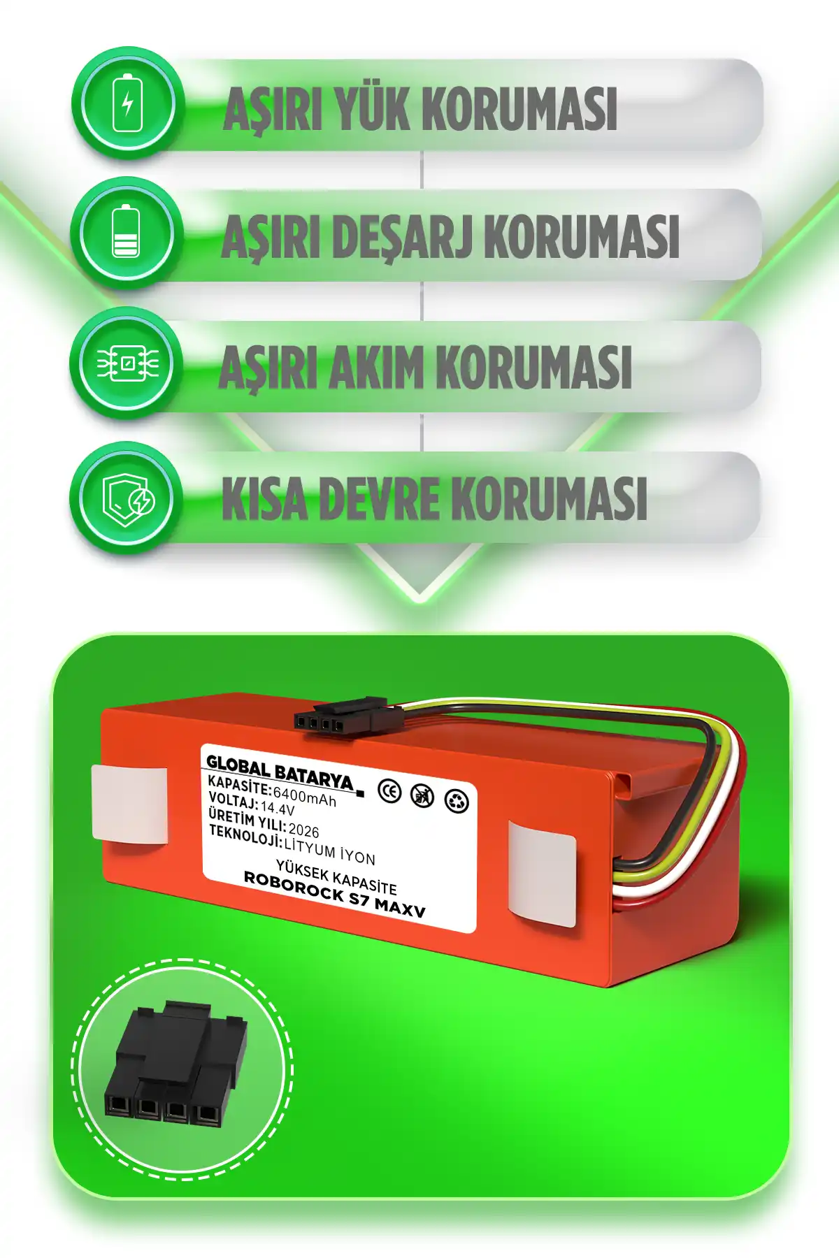 Roborock S7 Maxv Uyumlu Akıllı Robot Süpürge Bataryası 14.4v 6400mah Li-ion Pil Yüksek Kapasite