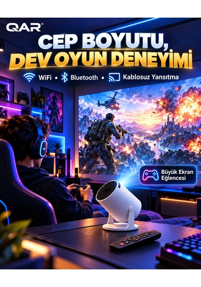 Led Multimedya Projeksiyon Cihazı Hdmı Usb Girişli Yüksek Parlaklık Kaplamalı Lens Ev Sineması Taşınabilir Projektör Full Hd Destekli