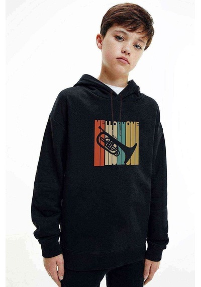 Tshirthane Silhouette Mellophone Vintage Style Baskılı Unisex Çocuk Sweat (528627420) Siyah