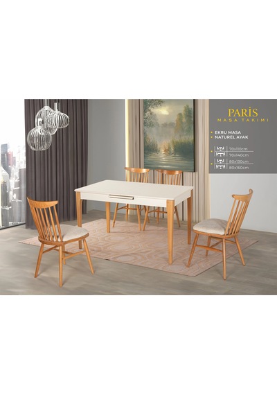 Paris Masa, Kırlangıç Döşemeli Sandalye, Ekru, Natural Beyaz