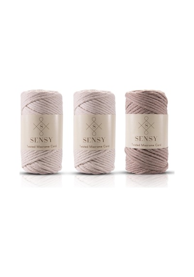 Sensy Premium Taranan Makrome Makrame Hobi İpi 3'lü Set 2 Ekru - Sütlü Kahve