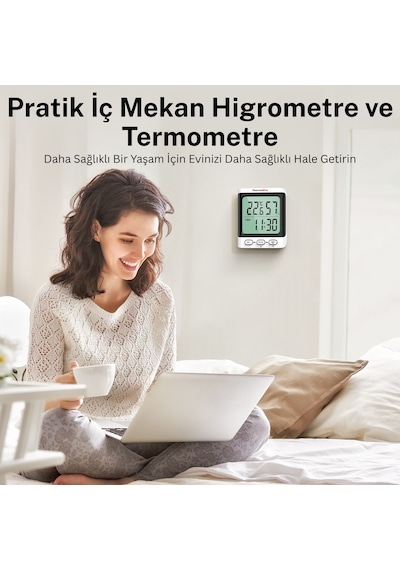 Thermopro Tp152 8,5" Lcd Ekranlı İç Mekan Dijital Sıcaklık Ve Nem Ölçer Termometre