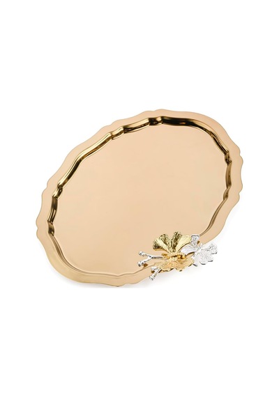 6 Adet Oval Kelebek Aksesuarlı Kahve-çay Servis Ve Sunum Tepsisi 25x20 Cm Gold Çok Renkli