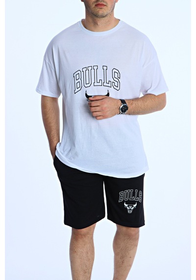 Bulls Baskılı Şort Takım Beyaz Beyaz