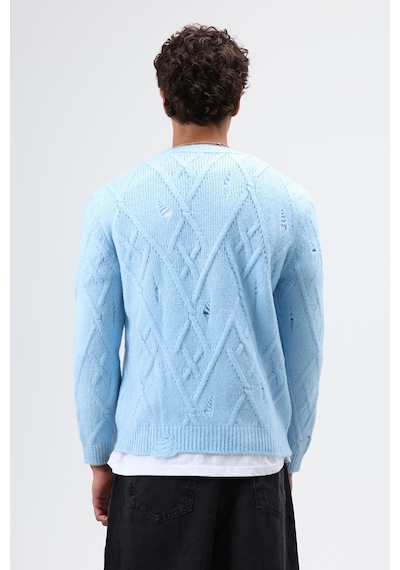 Vamos Oversize Desenli Triko Kazak Bebe Mavi