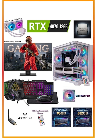 Comloji CMLJ40 R9-9900X 16 GB 512 GB SSD RTX4070 27" Free Dos Masaüstü Oyuncu Bilgisayarı