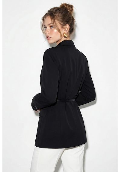 Shade Kadın Astarlı Garni Kol Detaylı Kemerli Blazer Ceket 8146 60286139 - Siyah