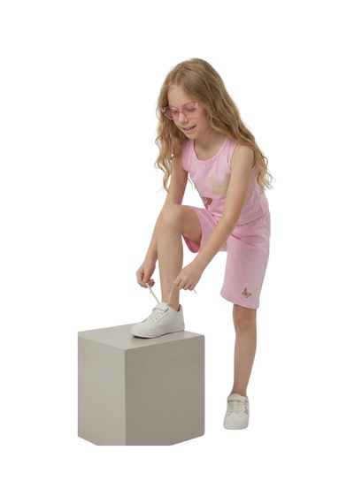 New Kids Kelebek Baskılı Şortta Kelebek Pmb Yaldız Detaylı. Kız Çocuk Takım-91181 Pembe