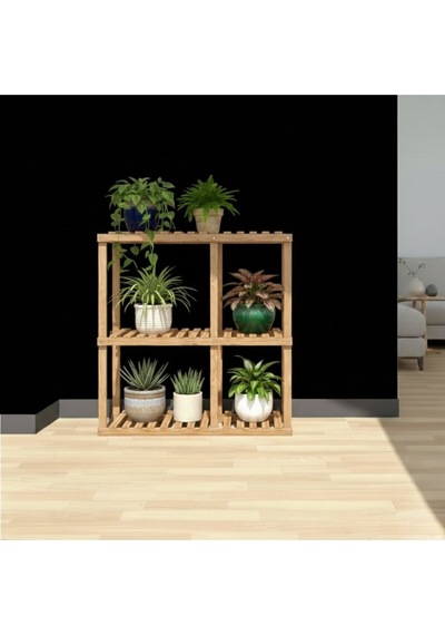 100x100 Cm Masif Ahşap Çiçeklik Standı - Kahve & Bej Renk Seçenekli Çok Katlı Saksılık Kahverengi