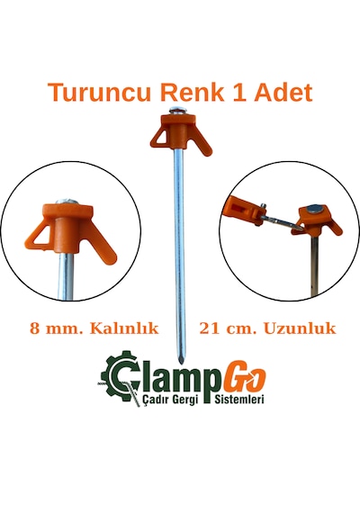 Clampgo Sert Zemin Çadır-tente-tarp Kazığı 8 Mm Kalınlığında 21 Cm Uzunluğunda 1 Adet Turuncu