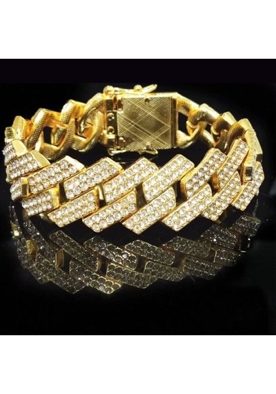 Elmas Dizayn Swarovski 20 Mm En Kalın Chain Gurme Ice Cuba Gold 20 Mm Chain Altın
