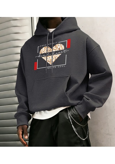 Startmore Startmoreserbest Ruh Nazik Kalp Cesur Ruh Baskılı Kapüşonlular Erkek Polar Rahat Hoody Günlük Hip Hop Antrasit