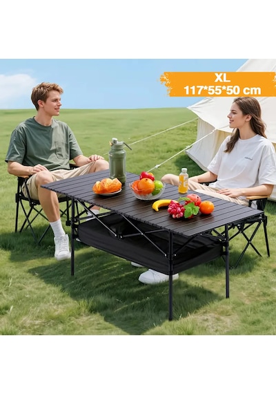 Funky Chaırs Family Xl Katlanabilir Alüminyum Kamp Masası - Siyah 117x55x50