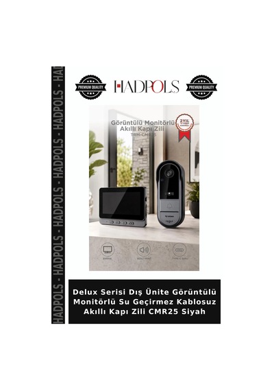 Delux Serisi Dış Ünite Görüntülü Monitörlü Su Geçirmez Kablosuz Akıllı Kapı Zili Cmr25 Siyah