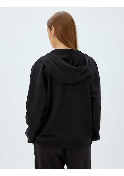 Koton Fermuarlı Kapşonlu Sweatshirt Uzun Kollu Üç İplik Pamuklu Siyah 5wak10225ek Siyah