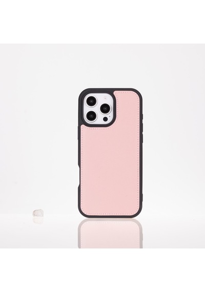 Apple İphone 16 Pro Uyumlu, Hakiki Deri, El Yapımı, Cüzdanlı Kılıf, Toz Pembe