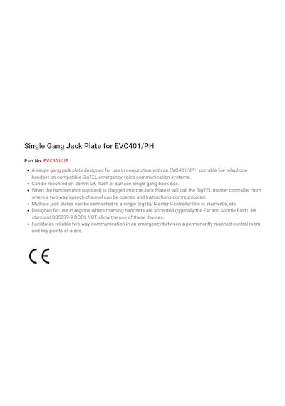C-TEC EVC301/JP Duvar Montaj İtfaiyeci Telefon Soketi