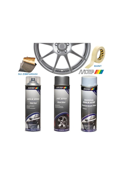 Motip Akrilik Jant Boyama Seti Universal Vernik + Astar 500 Ml