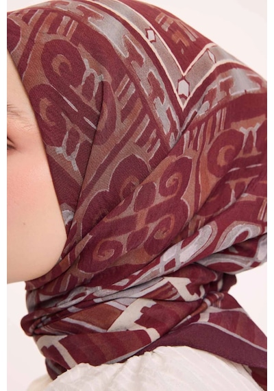 Silk Home Dört Mevsim Antik Motif Viskon Velora Eşarp 6421 Bordo