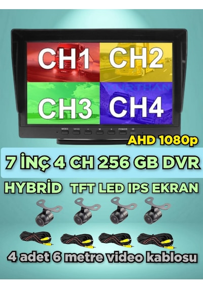 7 İnç Dvr Monitör Ve 4 Adet Ahd 1080p Kelebek Kamera Seti 12 Volt