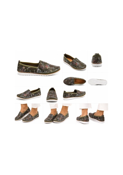 N Napa Shoe Np.108.fç.yeşil.sneaker Napa Shoe Kadın Hakiki Deri Günlük Comfort Ayakkabı Çiçek Desenli Haki