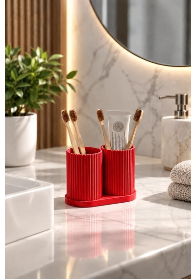 Modern Banyo Organizeri Ve Çok Amaçlı Diş Fırçası Tutucu Kırmızı