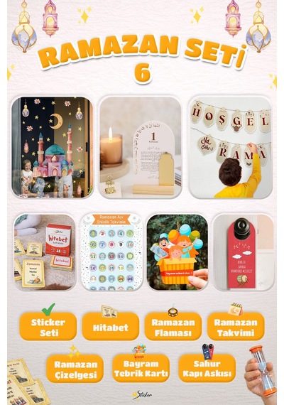 Ramazan Ayı Sticker Oyun Ve Etkinlik Seti,7 Li Set Çocuklar İçin Ramazan Süsleme Ve Etkinlik Seti6 Dijital Baskı