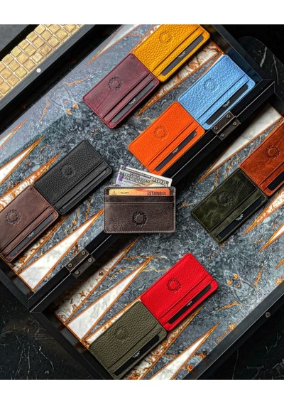 Unisex Antik Kahve Mini Design Gerçek Hakiki Deri Kartlık Cüzdan Erkek-kadın Kahverengi