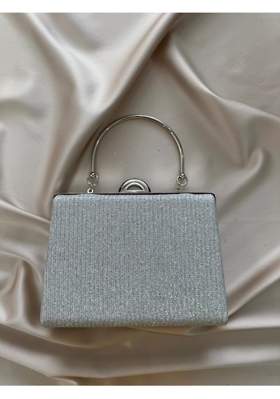 Öznora Kadın Gümüş Simli Abiye, Clutch Gece Çantası Std