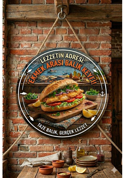 Balık Ekmek Temalı Balık Restoranları Balıkçılar İçin Ahşap Duvar Kapı Dekoratif Süs Tablo 2