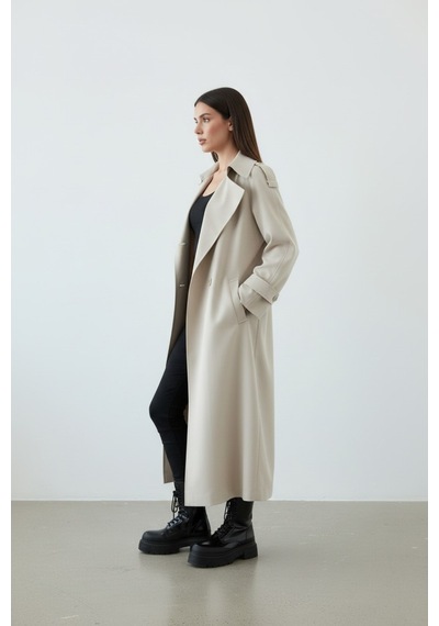 Durivya Apoletli Oversize Trençkot Taş Rengi