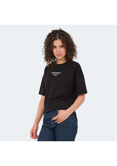 Slazenger VILLAGE Kadın Oversıze Siyah Tişört