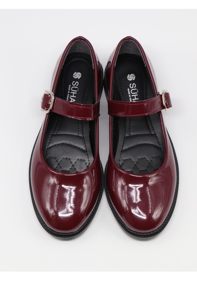 Nesilshoes Nesil Shoes Süha 250 Bordo Rugan Tokalı Balerin Kadın Babet