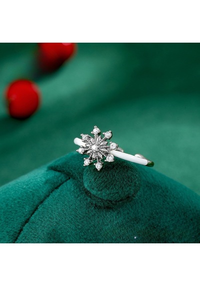 Zirkon Taşlı Kar Tanesi Motifli Platin Kaplama Ayarlanabilir Kadın Yüzük Silver