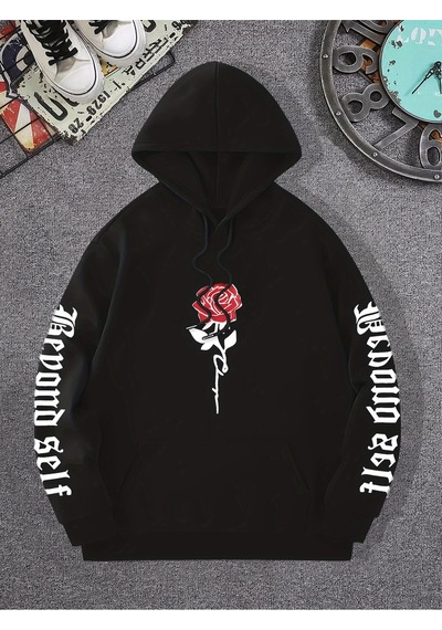 Startmore Startmoregül Sanatsal Mektup Baskılı Kapüşonlular Rahat Sokak Kadın Tişörtü Rahat Polar Kazak Crewneck siyah