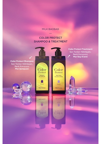 Sarı Renkleri Nötrleyen, Renk Koruyucu Mor Şampuan Mılk Baobab Color Protect Shampoo Boyalı / Röfleli