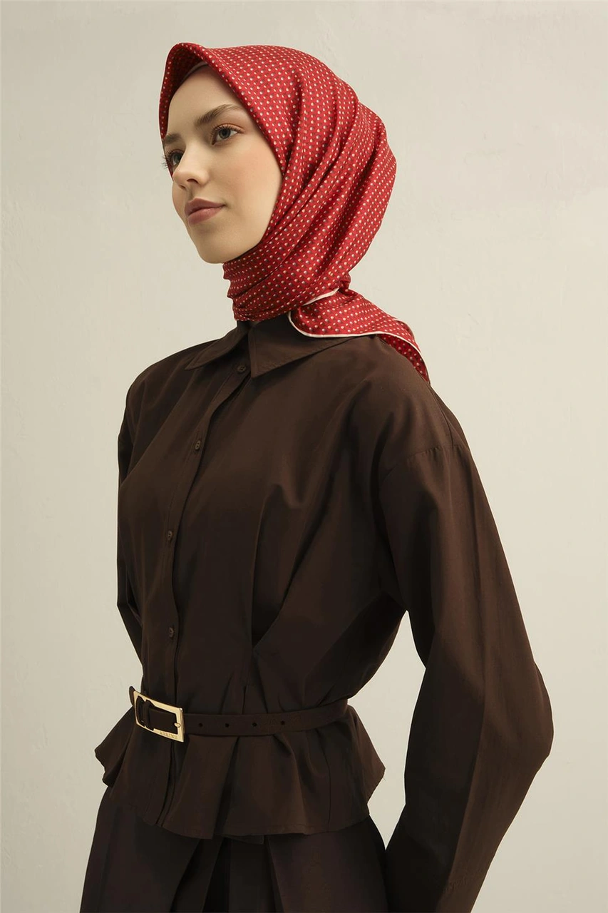 Armine Çiçek Desenli Saf İpek Twill Eşarp 9307d 36 Kırmızı