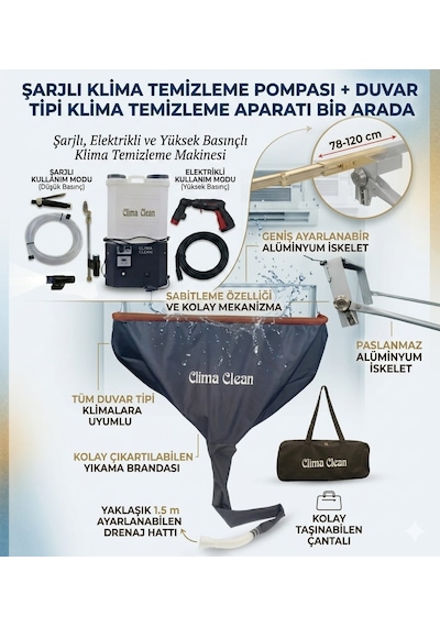 Elektrikli Ve Şarjlı Klima Temizleme Pompası+duvar Tipi Klima Temizleme Aparatı İkili Set Elektrikli Ve Şarjlı Klima Temizleme Pompası+duvar Tipi Klima Temizleme Aparatı İkili Set