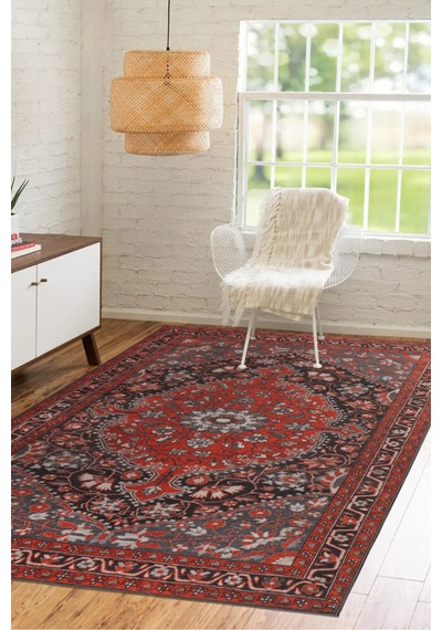 Foldy Vintage Desenli Dokuma Taban Dekoratif Kırmızı Halı Fl 46 Kırmızı 10