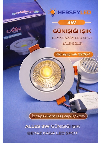 Alles 3w Günışığı Beyaz Kasa Led Spot Gün Işığı