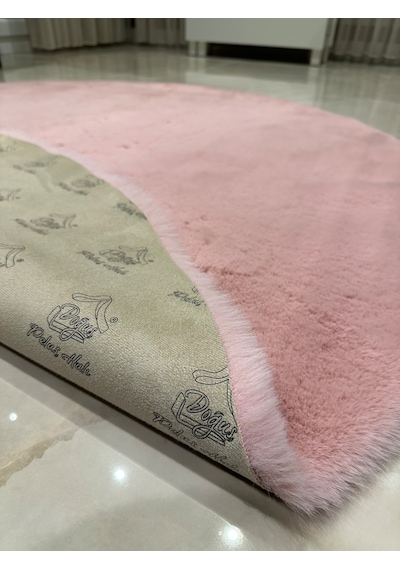 Ultra Soft Pembe Yumuşak Dokulu Peluş Halı Yuvarlak