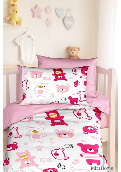 Dijital Baskılı 3d Pamuklu Yenidoğan Bebek Nevresim Takımı Bear Toy Pink Çok Renkli