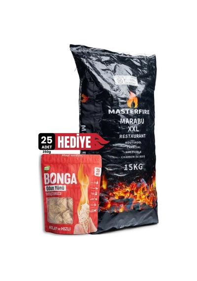 Masterfire Küba Marabu Mangal Kömürü Xxl - 15 Kg + Hediye 25 Adet Bonga Kömür Tutuşturucu Siyah
