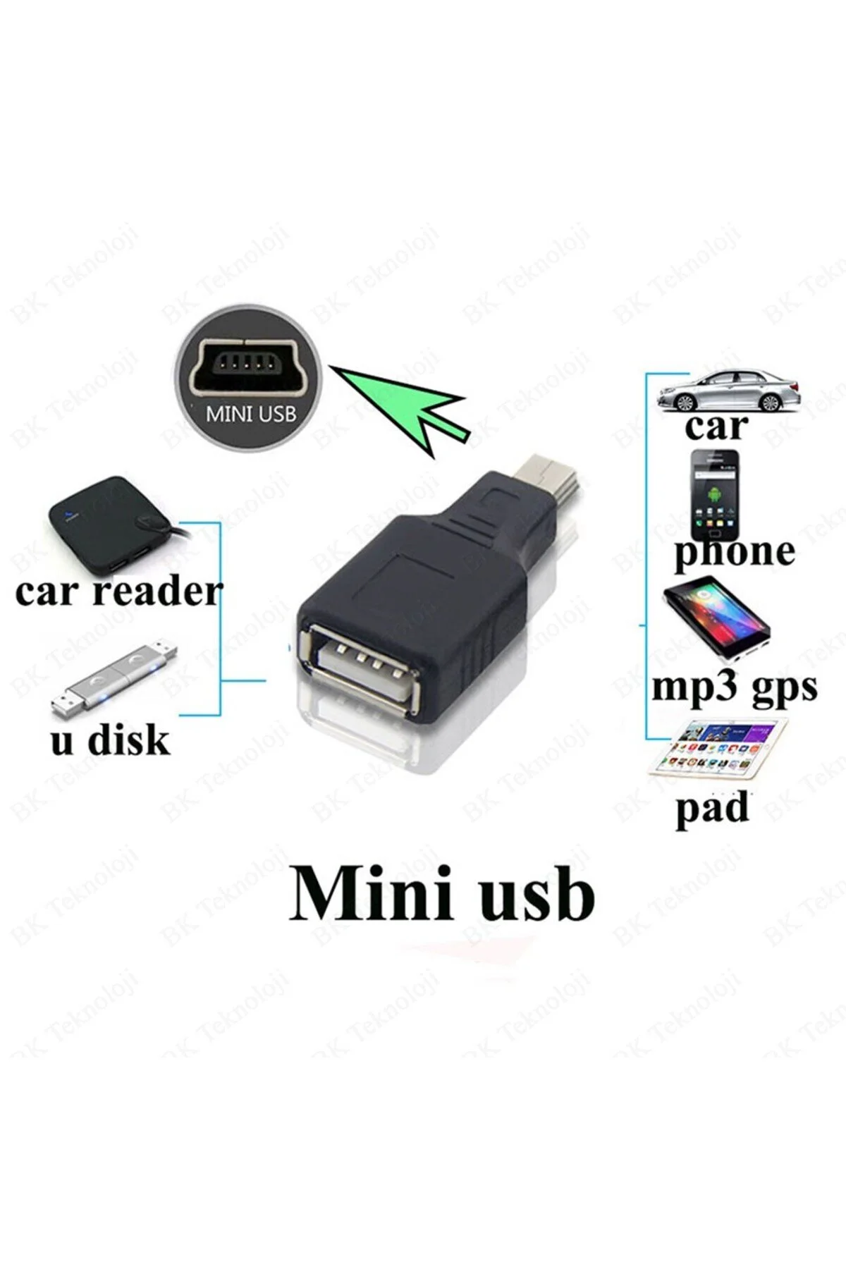 5 Pin Mini Usb Erkek Usb Dişi Aparat Oto Teyp Flash Bellek Mini Usb V3 Otg Dönüştürücü