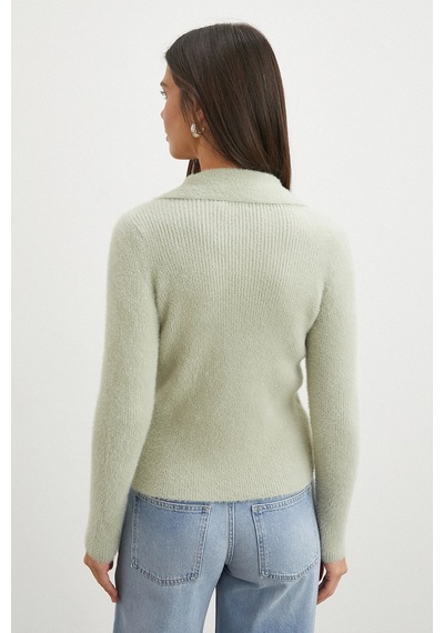 Uterpe Mint Yeşili Tüylü Crop Hırka Yeşil