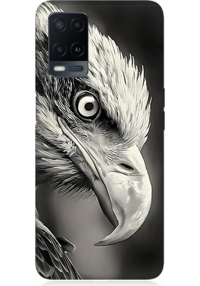 Oppo A54 Uyumlu Silikon Kılıf Siyah Beyaz Kara Kartal Başı